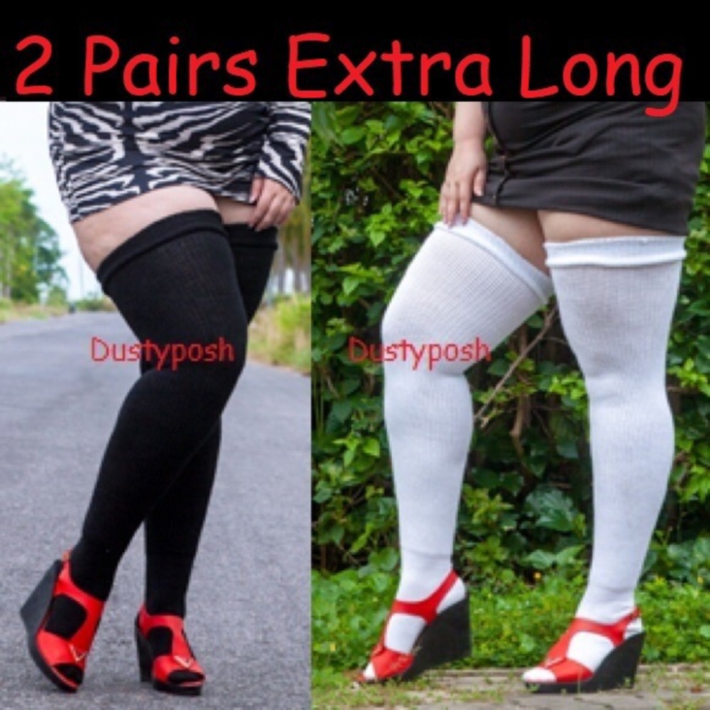 2 Pairs Long Thigh High Loose Socks Cozy Over Knee White Black Blue Queen Plus